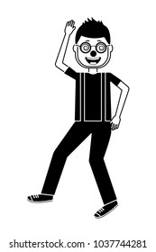 happy man with clown mask glasses and gloves