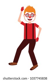 happy man with clown mask glasses and gloves