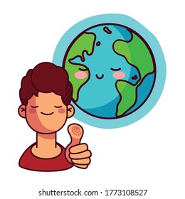 hombre feliz por la conservación del diseño de ilustraciones de vectores de tierra
