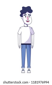 happy man with curly hair and casual clothes