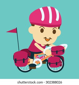 happy man cyclist riding a bicycle touring