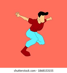happy man dance with red t shirt vector flat