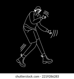 Happy man dancing black and white silhouette Vector