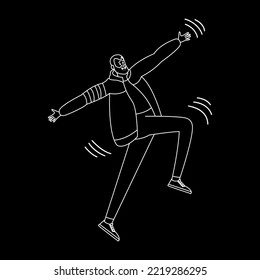 Happy man dancing black and white silhouette Vector