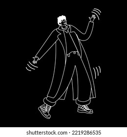 Happy man dancing black and white silhouette Vector