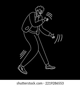 Happy man dancing black and white silhouette Vector