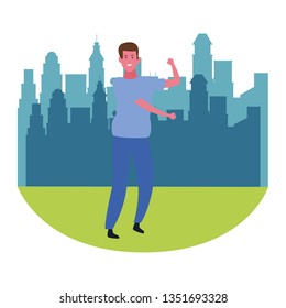 Happy man dancing cartoon