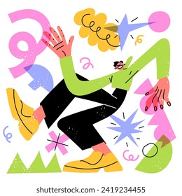 Happy man dancing celebrating vector illustration