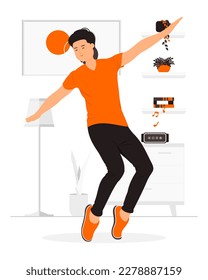 Happy man dancing listening to music illustration