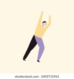 Happy man dancing in the studio. Vector illustration in flat style.