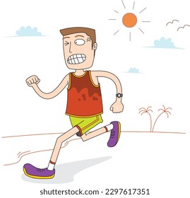 Happy Man doing Fun Running at the beach