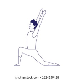 happy man doing yoga icon over white background, flat design, vector illustration