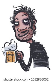 Happy Man Drinking Beer. Comic Character. Vector illustration