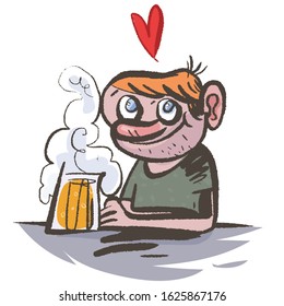 Happy Man Drinking Beer. Comic Character. Vector illustration