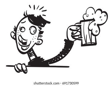 Happy Man Drinking Beer. Vector illustration