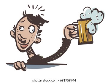 Happy Man Drinking Beer. Vector illustration