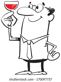 Happy man drinking red wine.