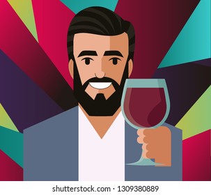 happy man drinking wine