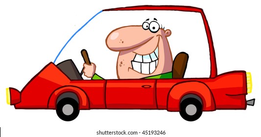 Happy Man drives sports car