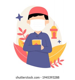 Happy man during Ramadan, pandemic situation concept.