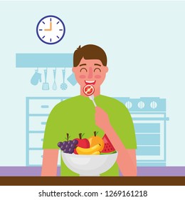 happy man eating in the kitchen