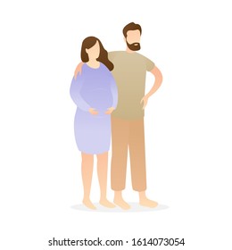 happy man embrace pregnant women. pair of young loving parents. happy pregnancy, childbirth anticipation. romantic couple relationship in flat vector illustration