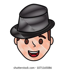 happy man face with elegant hat