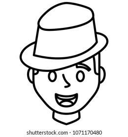 happy man face with elegant hat