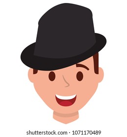 happy man face with elegant hat