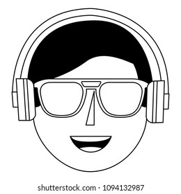 happy man face using headphones