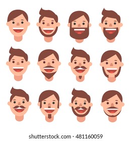 Happy man faces with different kind of beards. Flat style vector svg