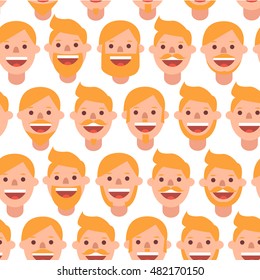 Happy man faces with different kind of beards. Flat style vector seamless background