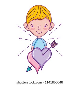 happy man with fashion arrow inside hearts