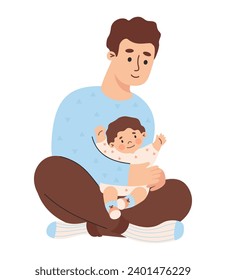 Happy man father with small child. Vector illustration in flat style