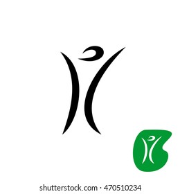 Happy man figure stylized logo. Black color line strokes people silhouette symbol.