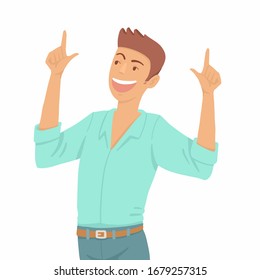 Happy man fingers up vector illustration.