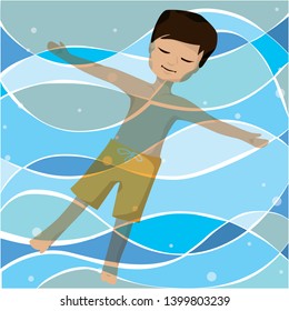 Happy man floating in the sea.