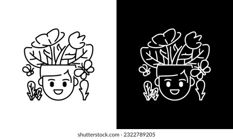 Happy man with flower outline Doodle Icon Button Design
