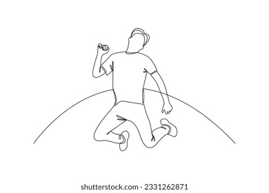 happy man flying jumping continues line vector art