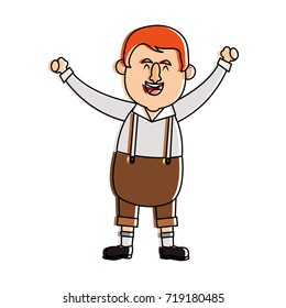 happy man in folk german costume raising arms icon image 