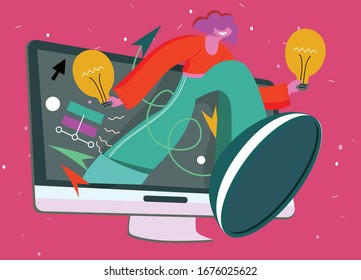 Happy man gets idea on the Internet. Get creative from researching on the internet