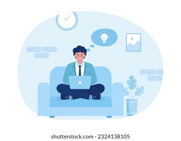 Happy man getting a great idea concept trending flat illustration