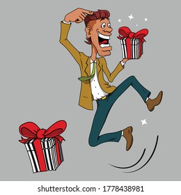 Happy man with gift illustration vector