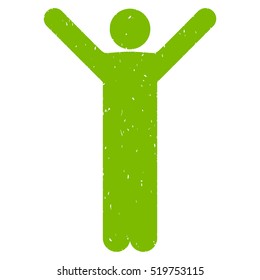 Happy Man grainy textured eco green icon for overlay watermark stamps. Flat symbol with scratched texture. Dotted vector ink rubber seal stamp with grunge design on a white background.