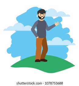 happy man hairstyle with clothes in the landscape
