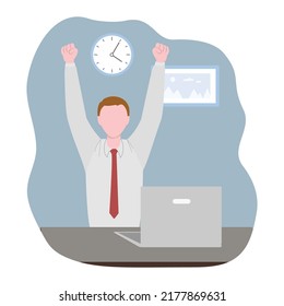 Happy man has completed his work. Vector illustration isolated on white background