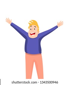 Happy man has put his hands in the air 