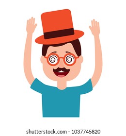 happy man hat and crazy glasses portrait