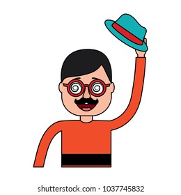 happy man hat and crazy glasses portrait