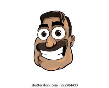 Happy man head with mustache vector mascot